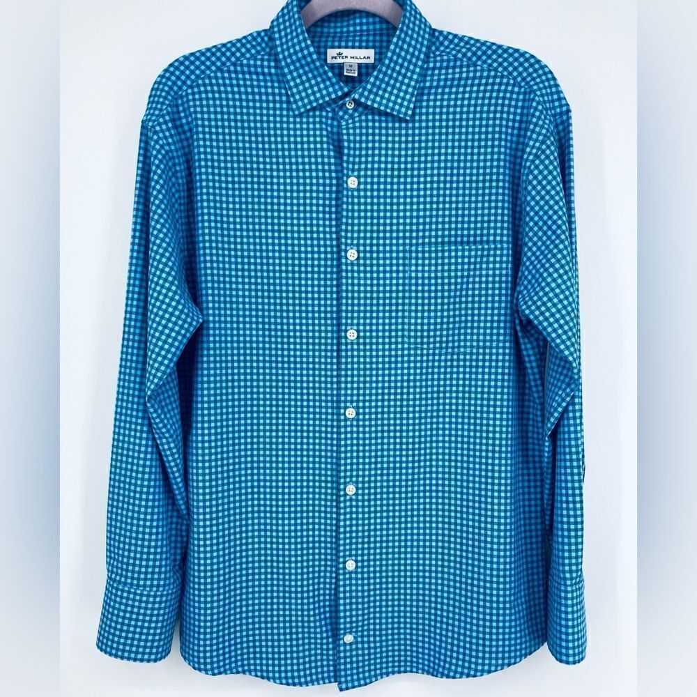 Peter Millar Men’s Blue Gingham Shirt Size M